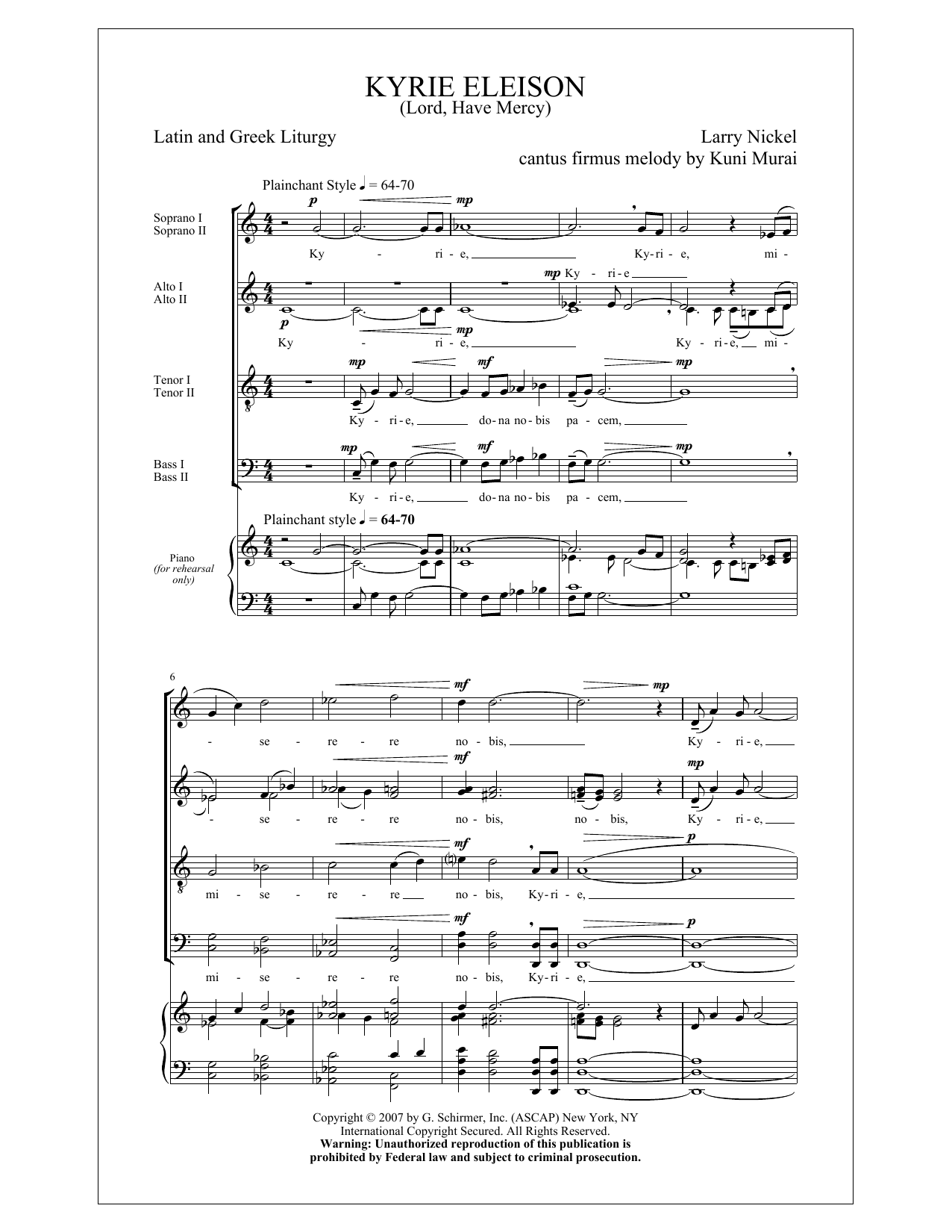 Larry Nickel Kyrie Eleison (Lord, Have Mercy) Sheet Music Notes & Chords for SATB - Download or Print PDF