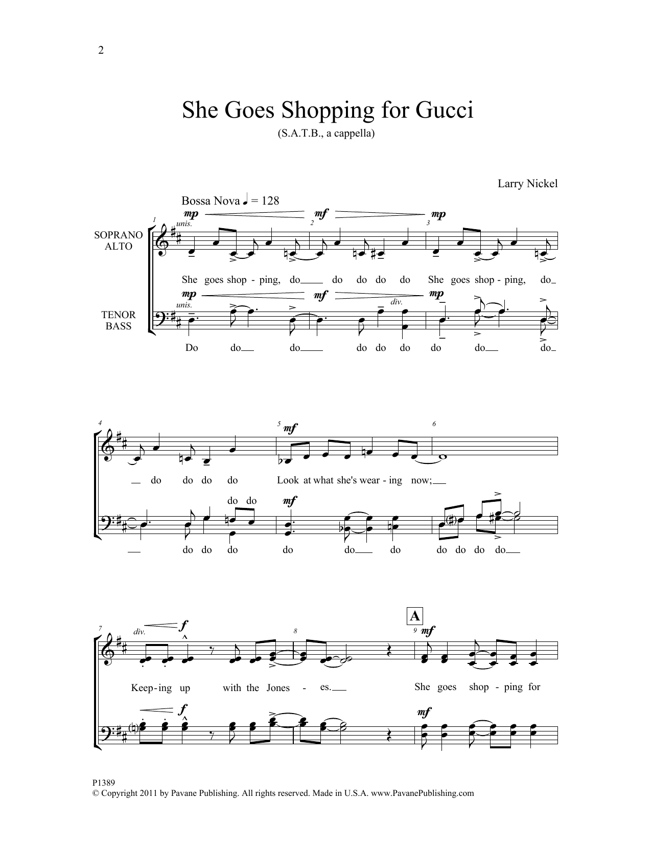 Larry Nickel She Goes Shopping for Gucci Sheet Music Notes & Chords for Choral - Download or Print PDF