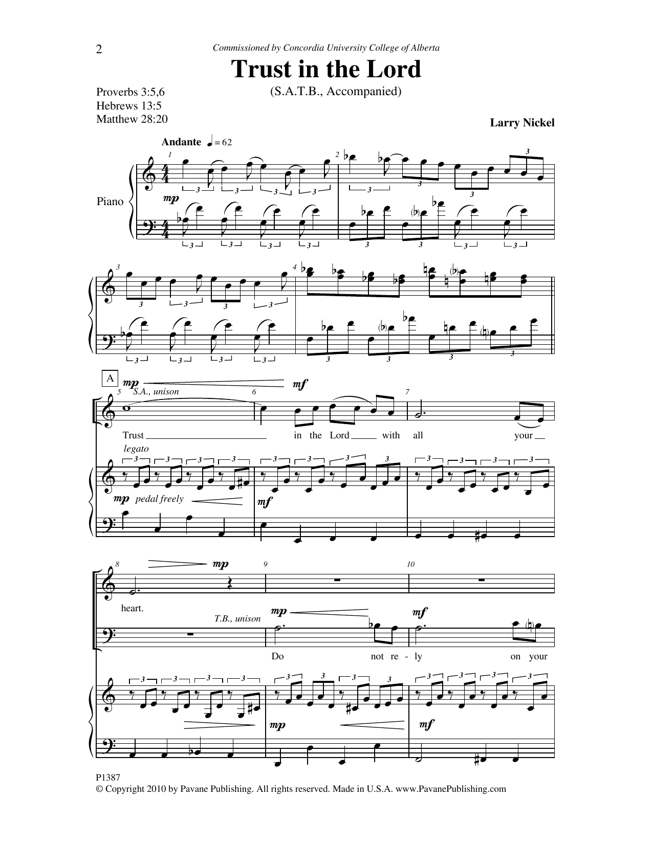 Larry Nickel Trust In The Lord Sheet Music Notes & Chords for SATB Choir - Download or Print PDF