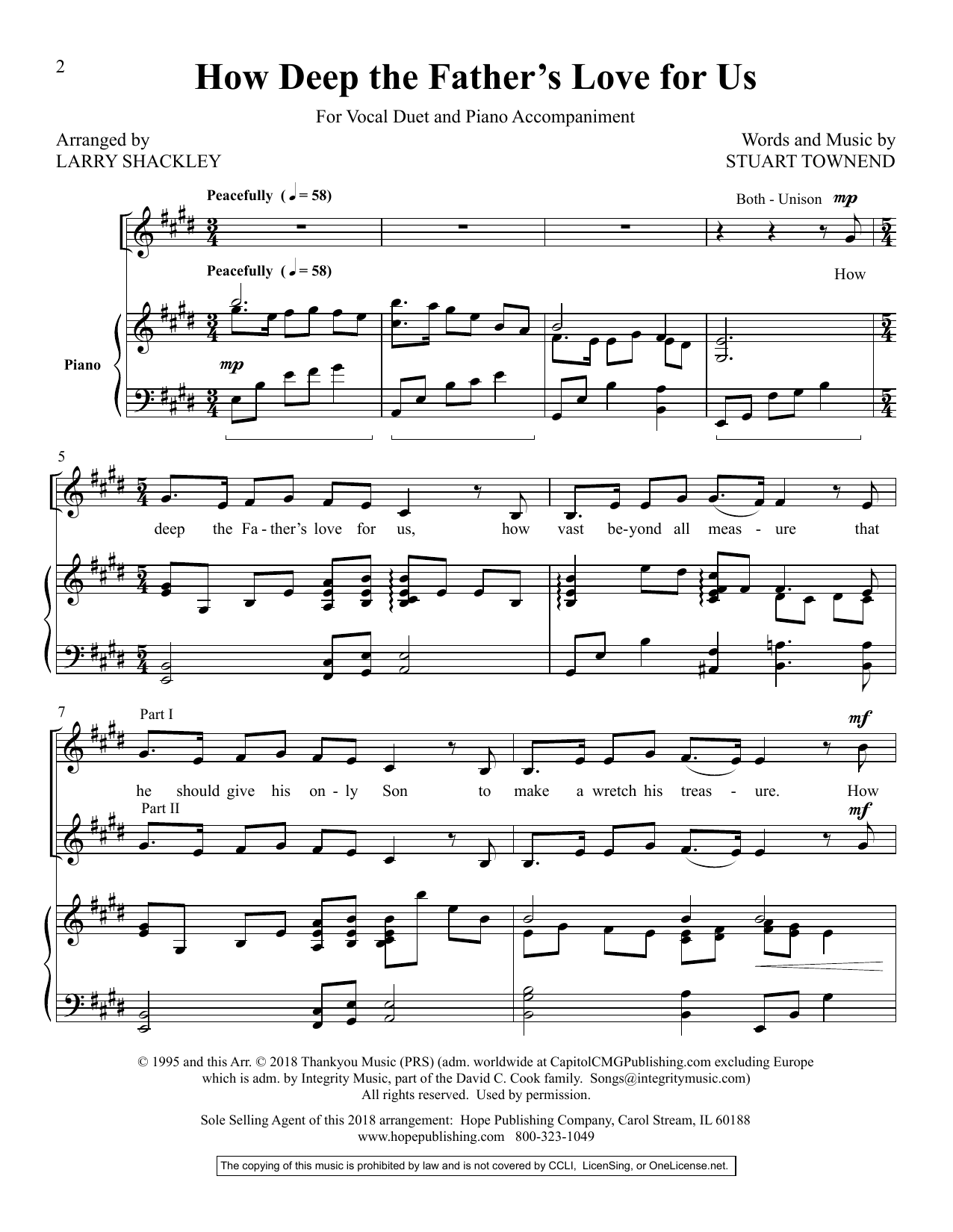 Larry Shackley How Deep the Father's Love for Us Sheet Music Notes & Chords for Vocal Duet - Download or Print PDF