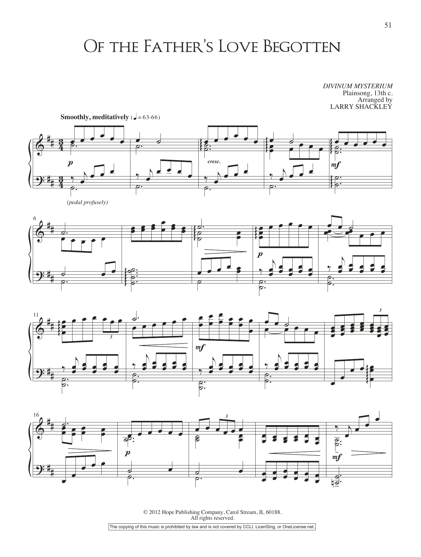 Larry Shackley Of the Father's Love Begotten Sheet Music Notes & Chords for Piano Solo - Download or Print PDF