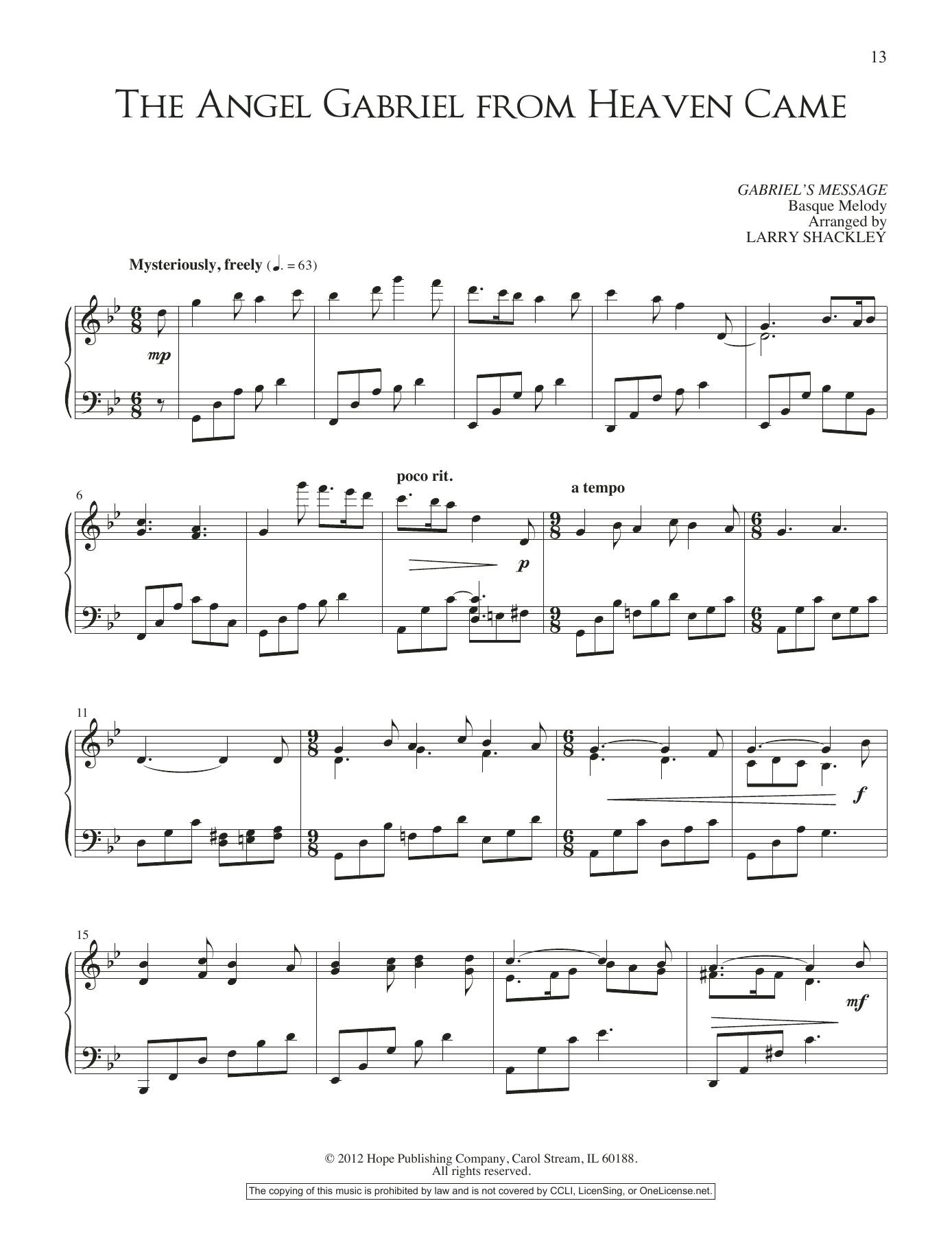 Larry Shackley The Angel Gabriel From Heaven Came Sheet Music Notes & Chords for Piano Solo - Download or Print PDF