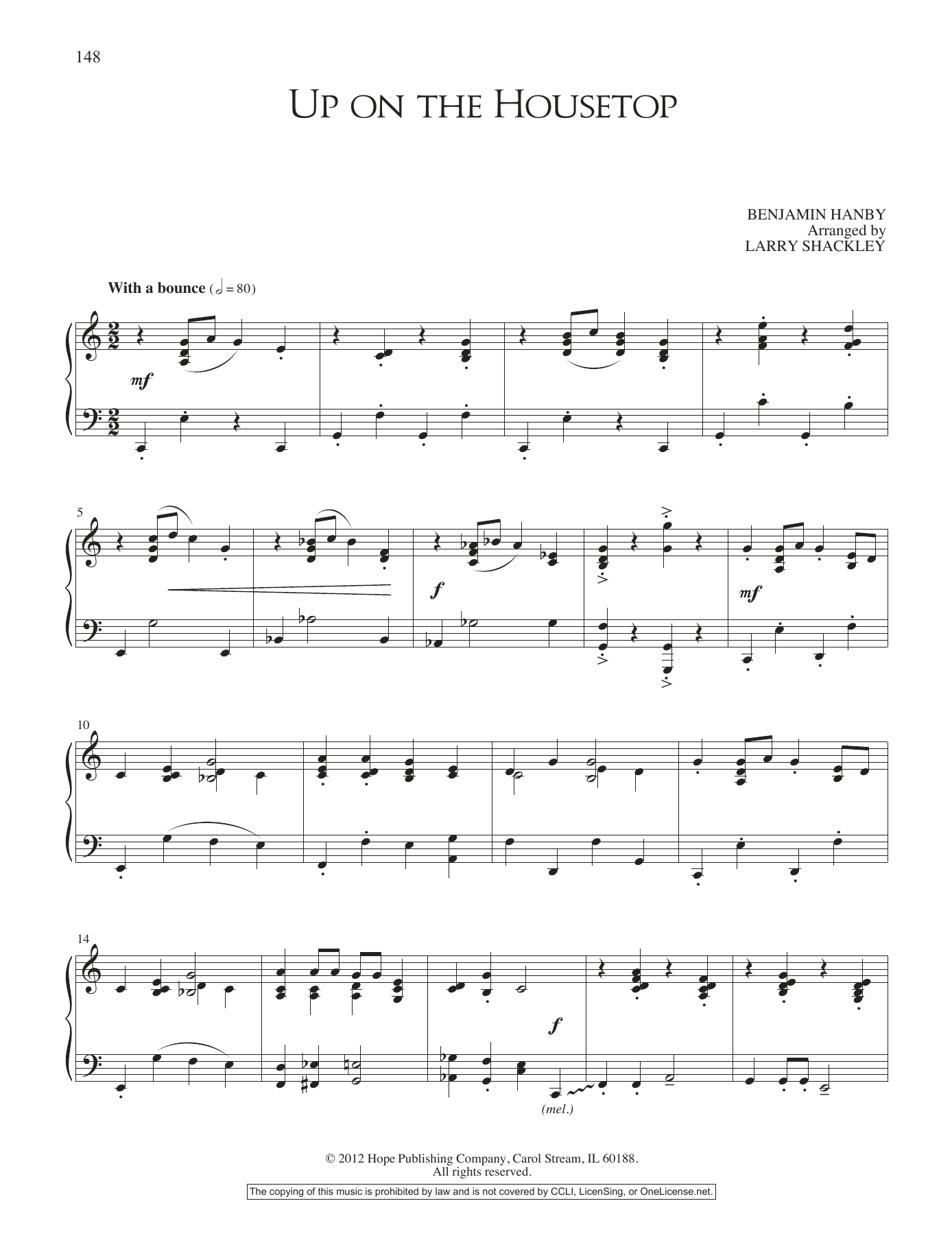 Larry Shackley Up on the Housetop Sheet Music Notes & Chords for Piano Solo - Download or Print PDF