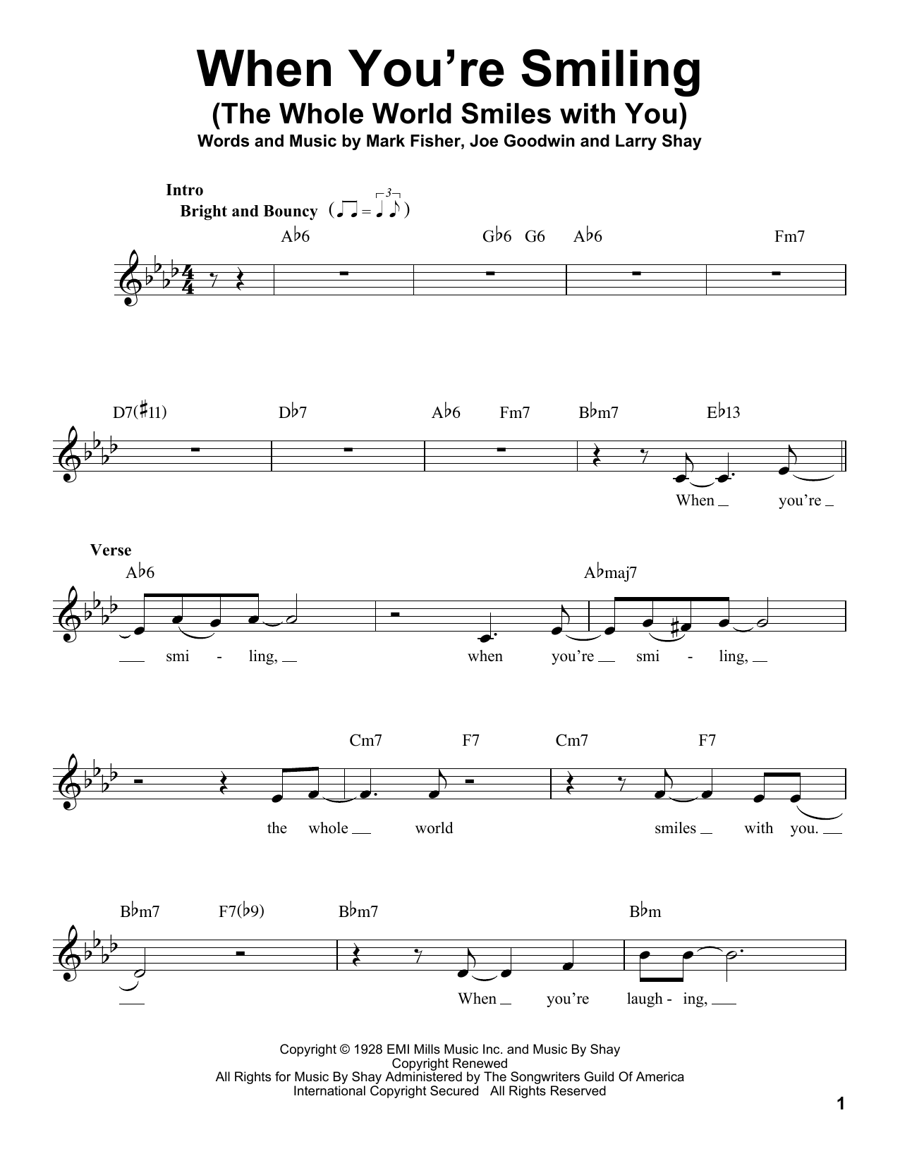 Larry Shay When You're Smiling (The Whole World Smiles With You) Sheet Music Notes & Chords for Voice - Download or Print PDF