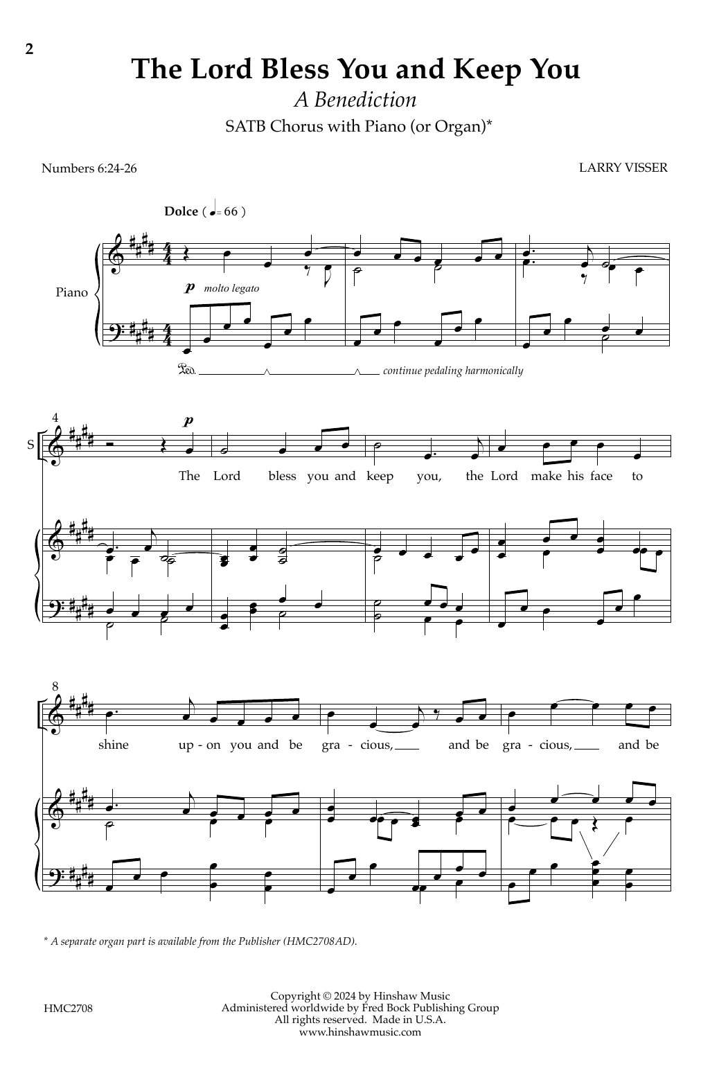 Larry Visser The Lord Bless You And Keep You (A Benediction) Sheet Music Notes & Chords for SATB Choir - Download or Print PDF