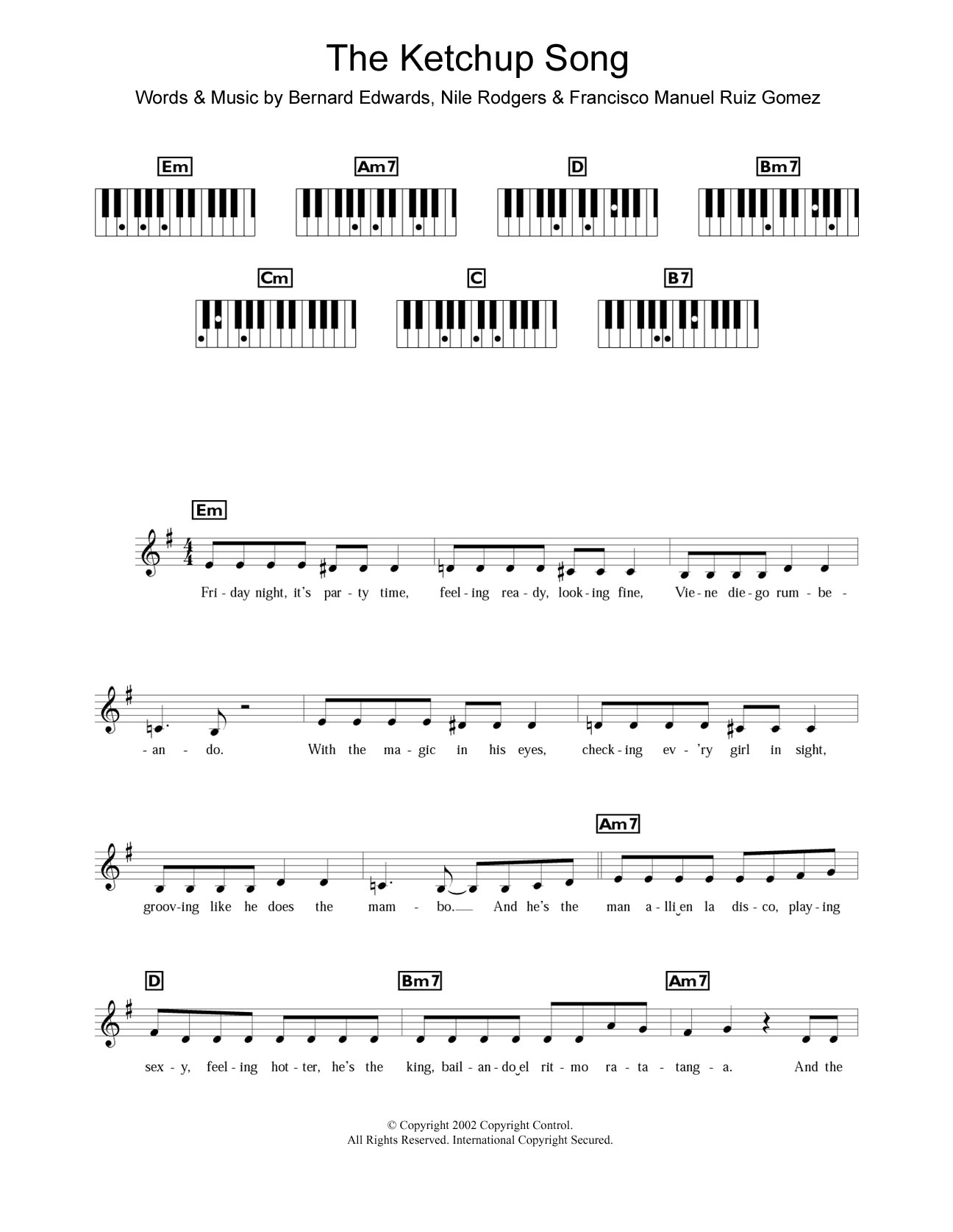 Las Ketchup The Ketchup Song (Asereje) Sheet Music Notes & Chords for Piano Chords/Lyrics - Download or Print PDF