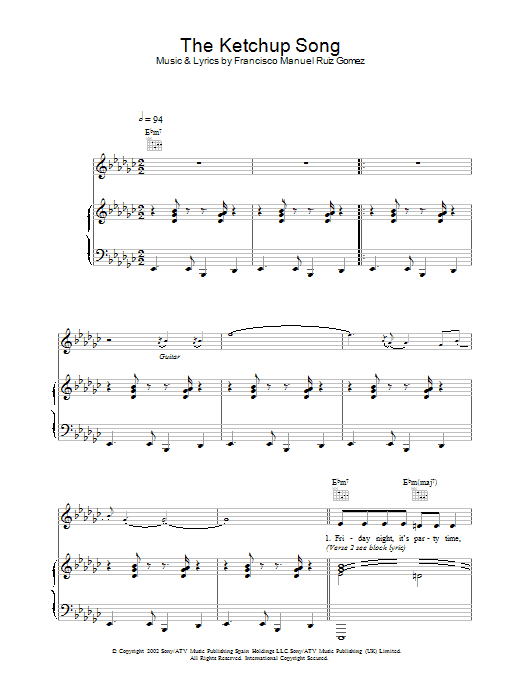 Las Ketchup The Ketchup Song Sheet Music Notes & Chords for Piano, Vocal & Guitar - Download or Print PDF