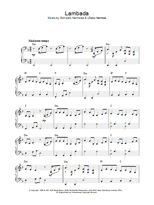 Latin-American Standard Lambada Sheet Music Notes & Chords for Piano - Download or Print PDF