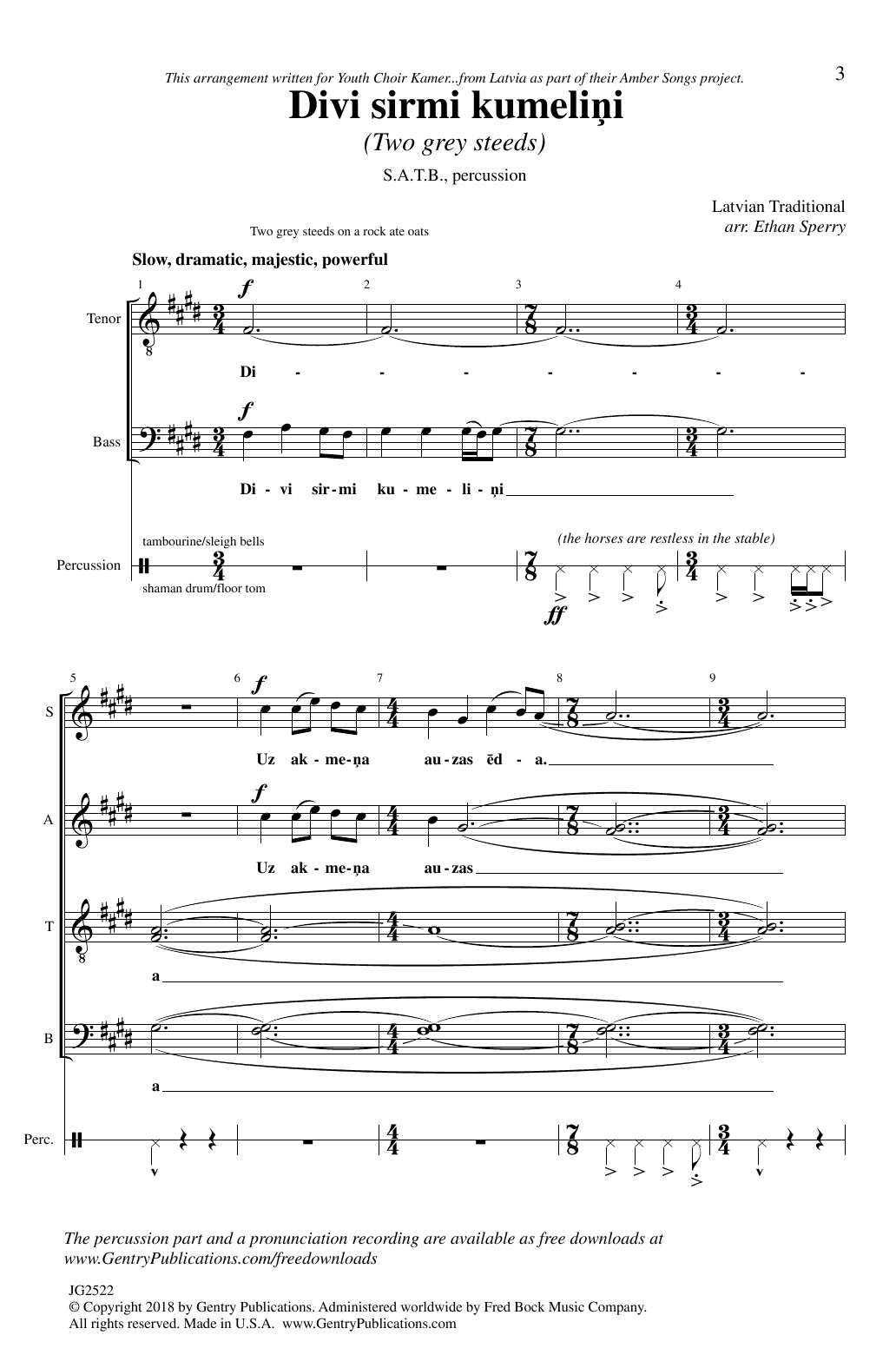 Latvian Traditional Divi sirmi kumelini (arr. Ethan Sperry) Sheet Music Notes & Chords for SATB Choir - Download or Print PDF