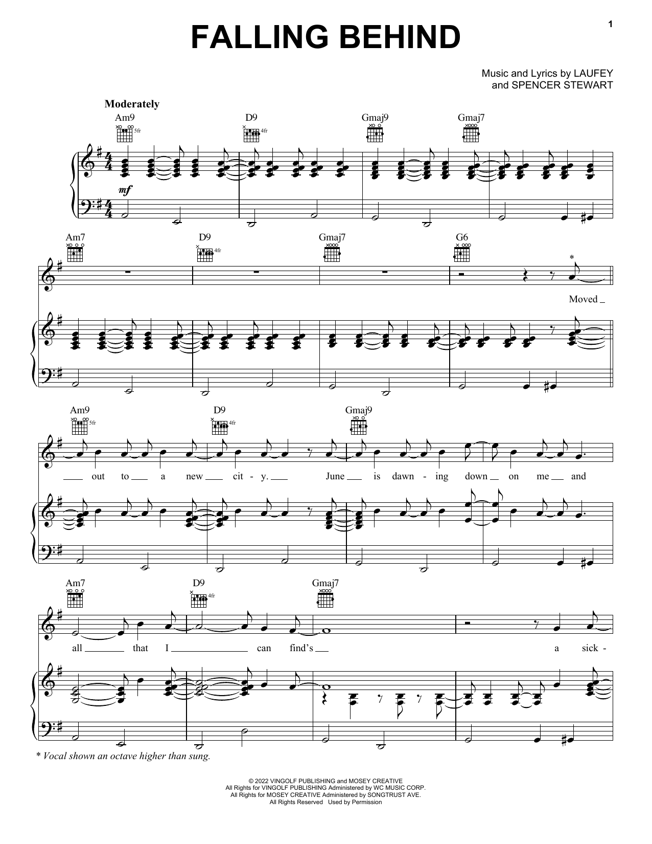 Laufey Falling Behind Sheet Music Notes & Chords for Piano, Vocal & Guitar Chords (Right-Hand Melody) - Download or Print PDF Laufey Falling Behind Sheet Music Notes & Chords for Piano, Vocal & Guitar Chords (Right-Hand Melody) - Download or Print PDF