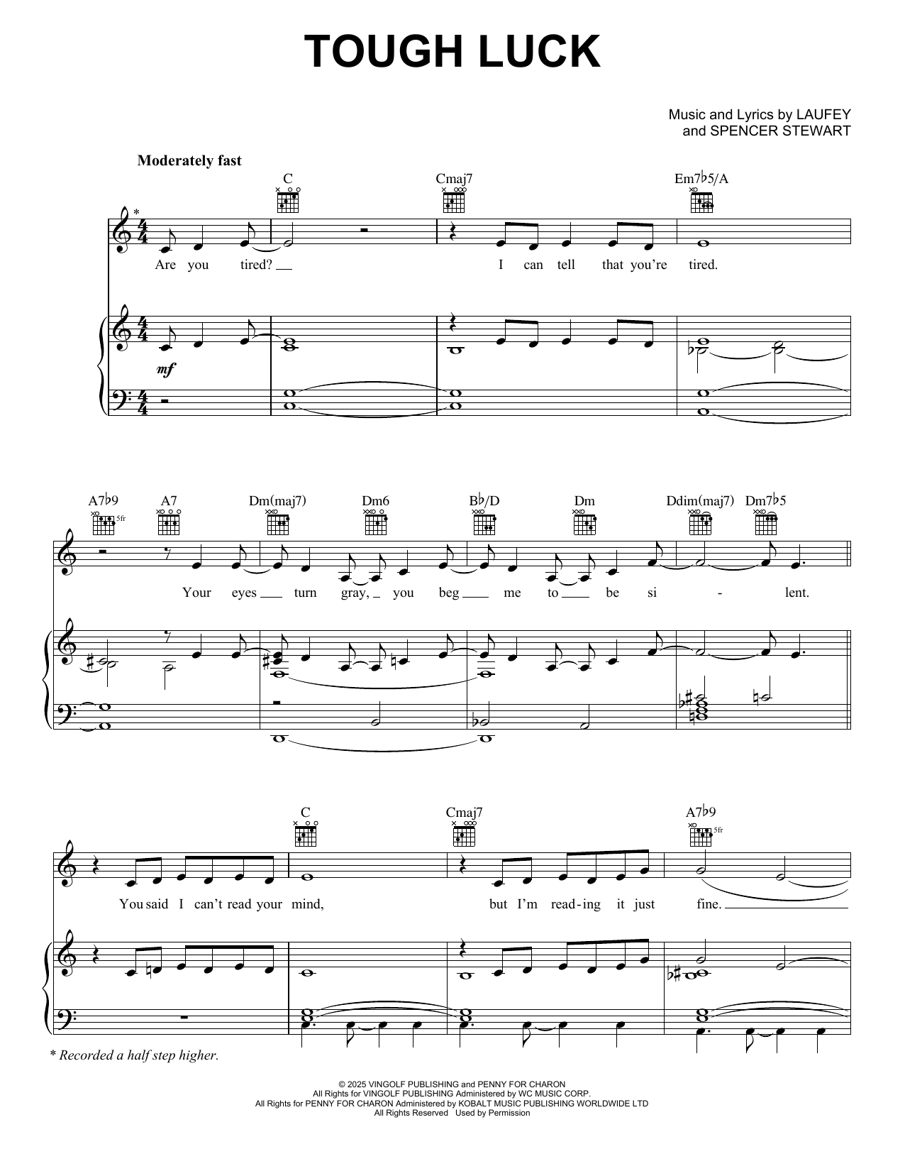 Laufey Tough Luck Sheet Music Notes & Chords for Piano, Vocal & Guitar Chords (Right-Hand Melody) - Download or Print PDF Laufey Tough Luck Sheet Music Notes & Chords for Piano, Vocal & Guitar Chords (Right-Hand Melody) - Download or Print PDF