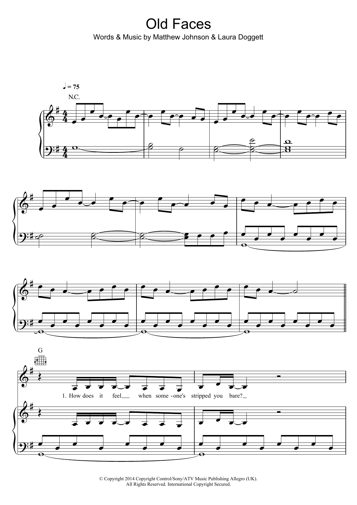 Laura Doggett Old Faces Sheet Music Notes & Chords for Piano, Vocal & Guitar (Right-Hand Melody) - Download or Print PDF