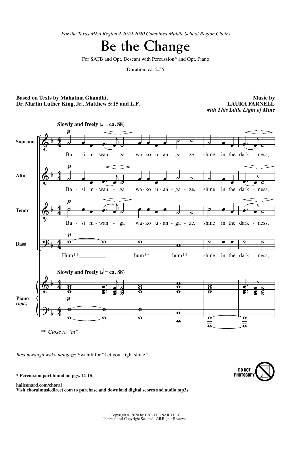 Laura Farnell Be The Change Sheet Music Notes & Chords for 2-Part Choir - Download or Print PDF