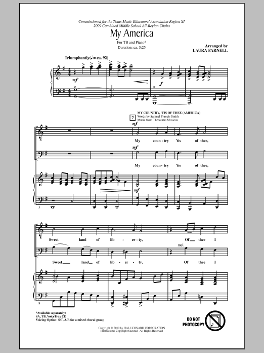Laura Farnell My America (Choral Medley) Sheet Music Notes & Chords for 2-Part Choir - Download or Print PDF