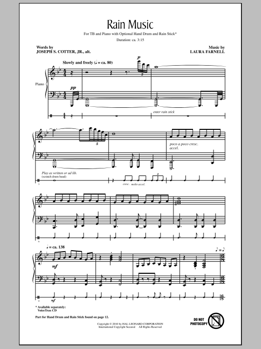 Laura Farnell Rain Music Sheet Music Notes & Chords for TB - Download or Print PDF