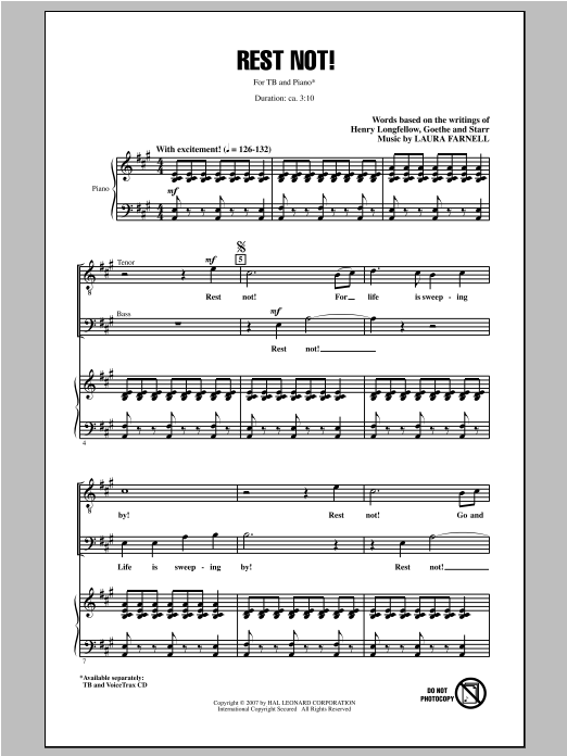 Laura Farnell Rest Not! Sheet Music Notes & Chords for SATB - Download or Print PDF