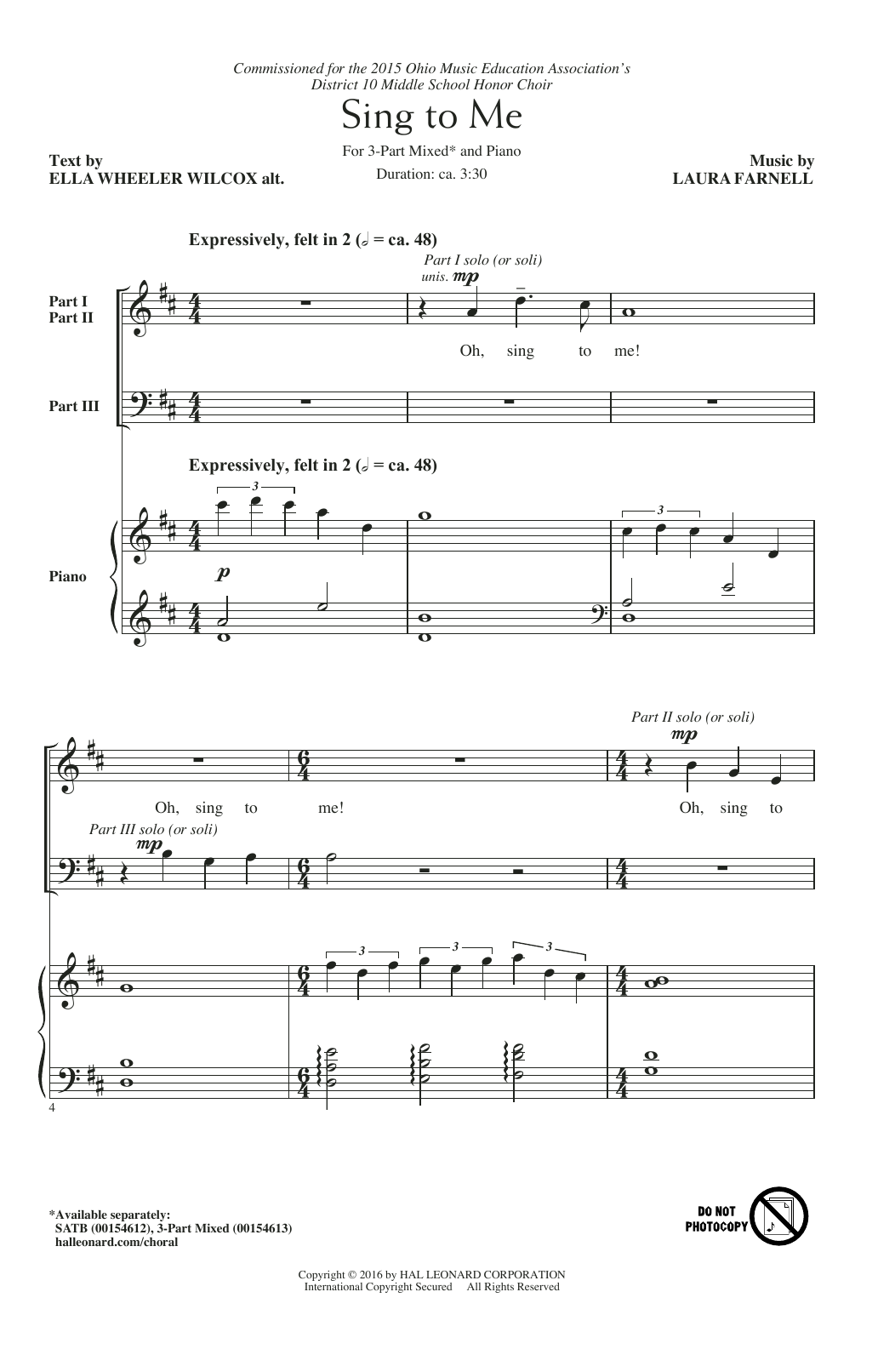 Laura Farnell Sing To Me Sheet Music Notes & Chords for 3-Part Mixed - Download or Print PDF
