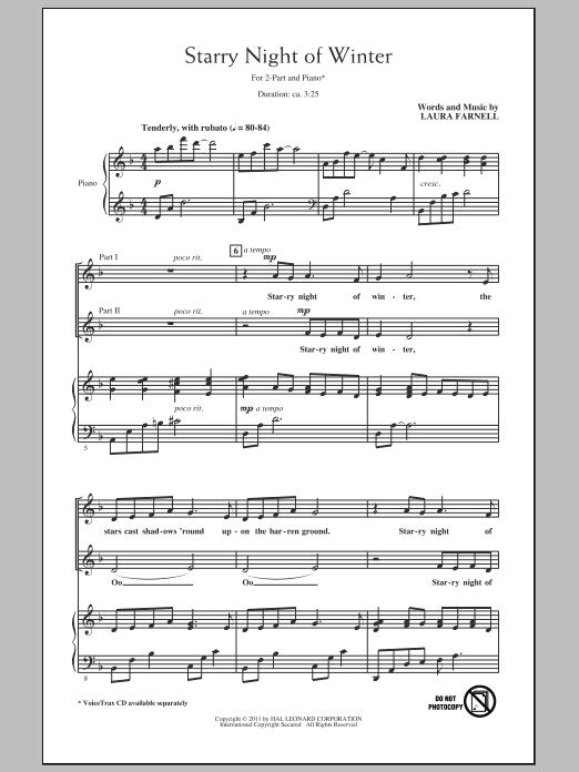 Laura Farnell Starry Night Of Winter Sheet Music Notes & Chords for 2-Part Choir - Download or Print PDF