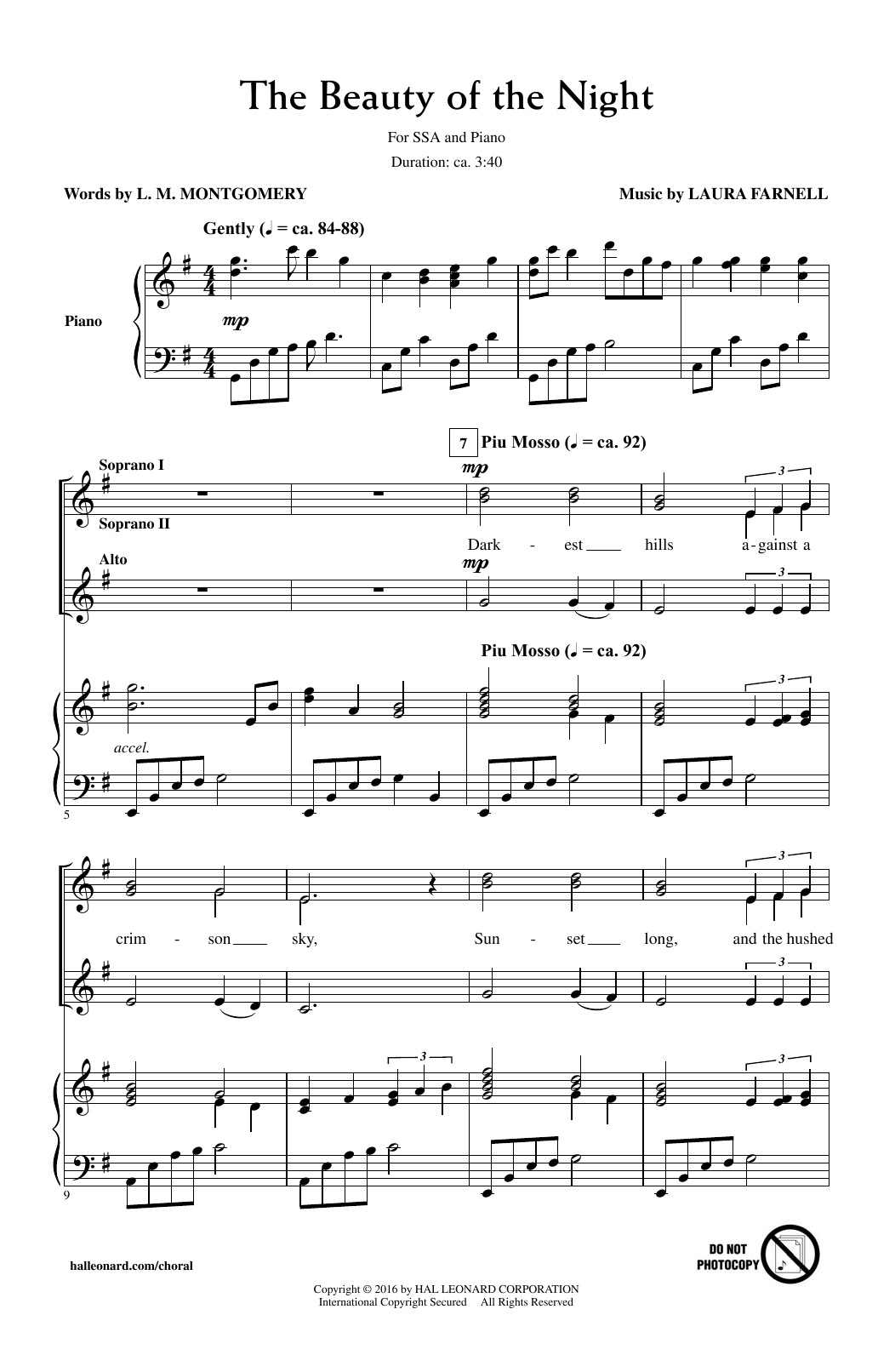 Laura Farnell The Beauty Of The Night Sheet Music Notes & Chords for SSA - Download or Print PDF
