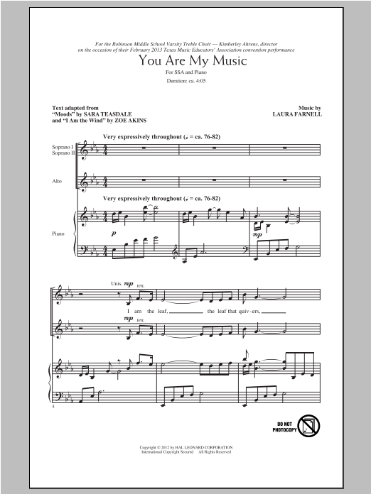 Laura Farnell You Are My Music Sheet Music Notes & Chords for SSA - Download or Print PDF