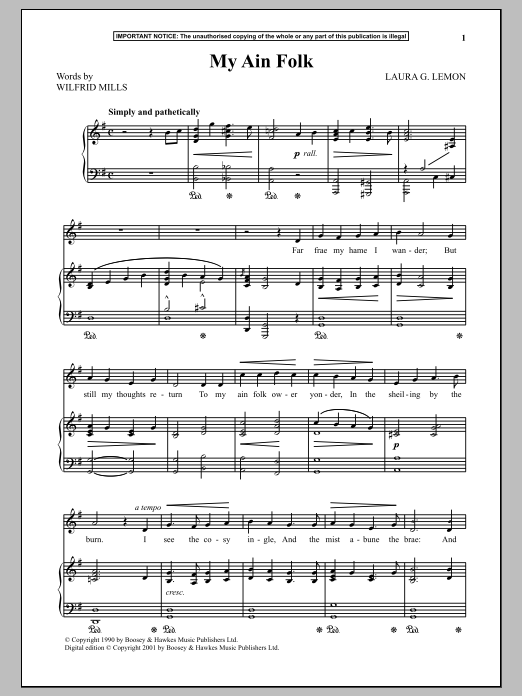 Laura G. Lemon My Ain Folk Sheet Music Notes & Chords for Piano & Vocal - Download or Print PDF