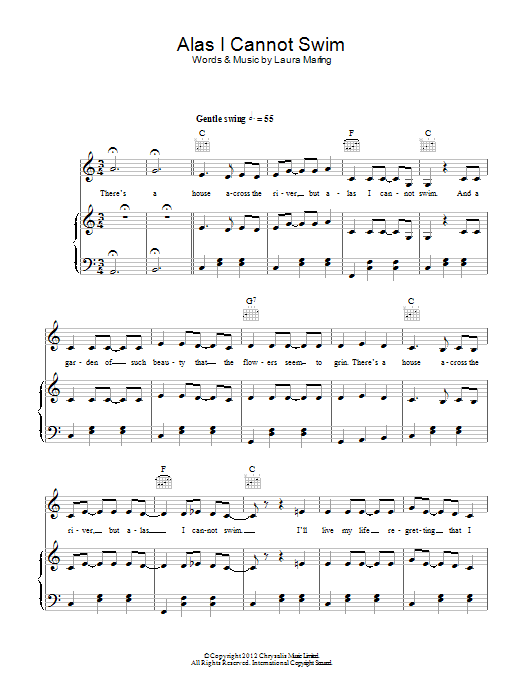 Laura Marling Alas I Cannot Swim Sheet Music Notes & Chords for Piano, Vocal & Guitar (Right-Hand Melody) - Download or Print PDF