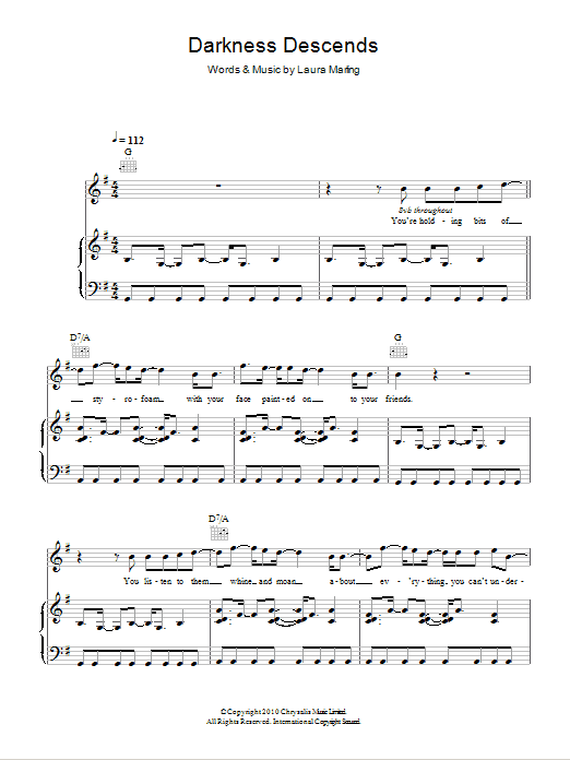 Laura Marling Darkness Descends Sheet Music Notes & Chords for Piano, Vocal & Guitar - Download or Print PDF