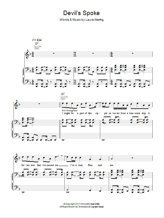 Laura Marling Devil's Spoke Sheet Music Notes & Chords for Piano, Vocal & Guitar - Download or Print PDF