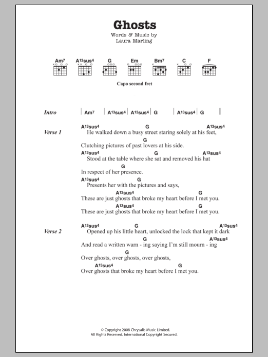 Laura Marling Ghosts Sheet Music Notes & Chords for Lyrics & Chords - Download or Print PDF