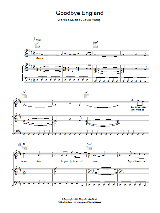 Laura Marling Goodbye England (Covered In Snow) Sheet Music Notes & Chords for Piano, Vocal & Guitar - Download or Print PDF