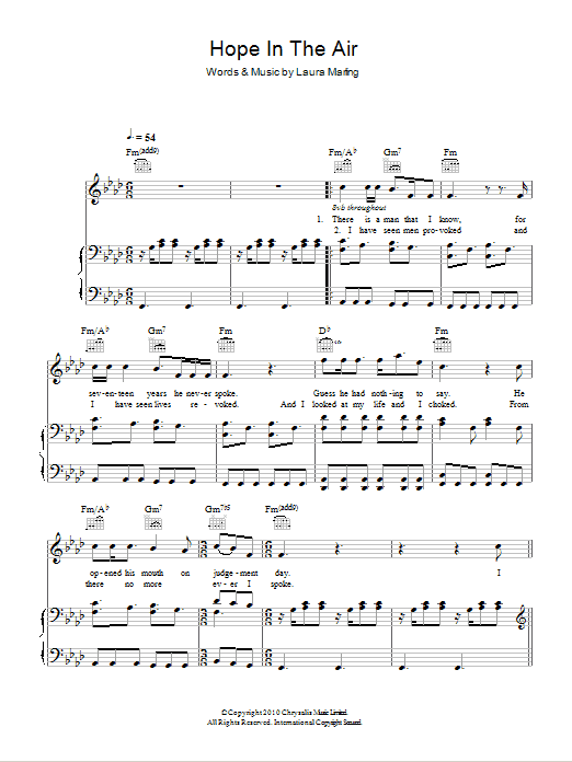 Laura Marling Hope In The Air Sheet Music Notes & Chords for Piano, Vocal & Guitar - Download or Print PDF