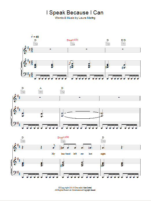 Laura Marling I Speak Because I Can Sheet Music Notes & Chords for Piano, Vocal & Guitar - Download or Print PDF