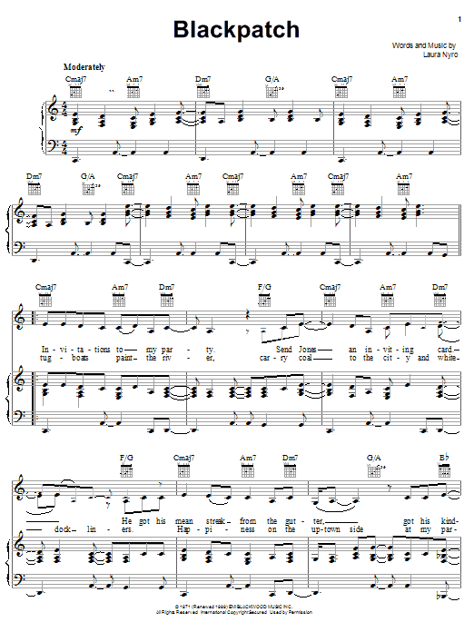 Laura Nyro Blackpatch Sheet Music Notes & Chords for Piano, Vocal & Guitar (Right-Hand Melody) - Download or Print PDF Laura Nyro Blackpatch Sheet Music Notes & Chords for Piano, Vocal & Guitar (Right-Hand Melody) - Download or Print PDF