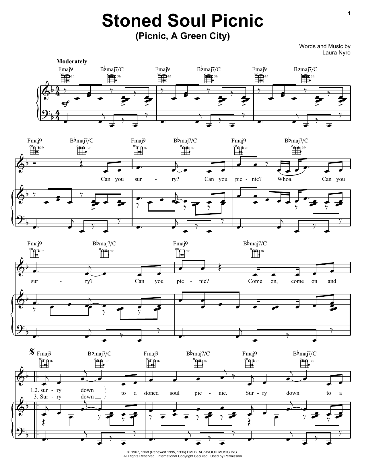 Laura Nyro Stoned Soul Picnic (Picnic, A Green City) Sheet Music Notes & Chords for Piano, Vocal & Guitar (Right-Hand Melody) - Download or Print PDF