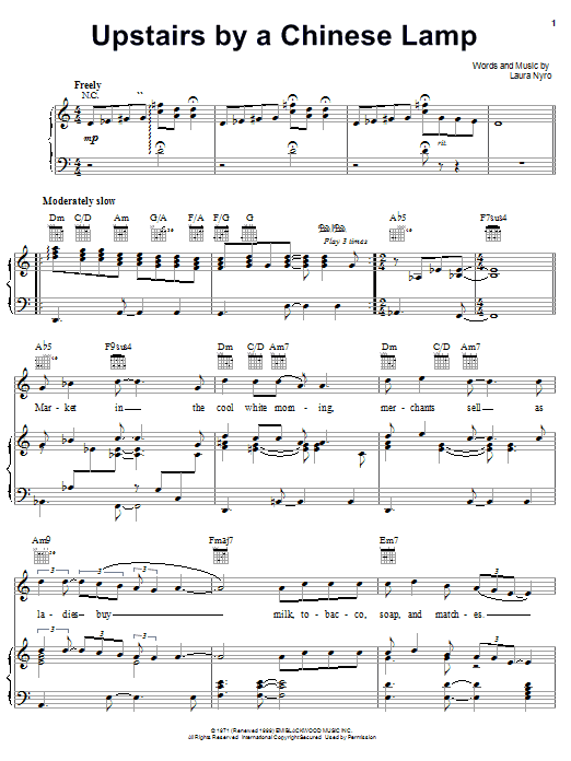 Laura Nyro Upstairs By A Chinese Lamp Sheet Music Notes & Chords for Piano, Vocal & Guitar (Right-Hand Melody) - Download or Print PDF Laura Nyro Upstairs By A Chinese Lamp Sheet Music Notes & Chords for Piano, Vocal & Guitar (Right-Hand Melody) - Download or Print PDF
