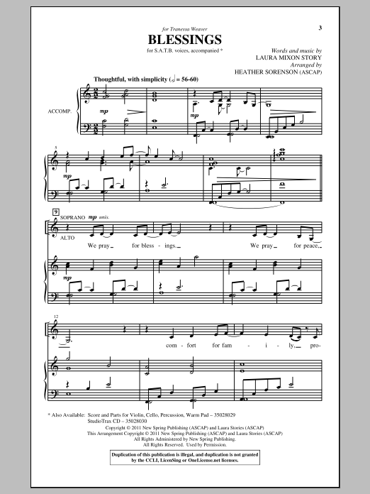 Laura Story Blessings (arr. Heather Sorenson) Sheet Music Notes & Chords for SATB - Download or Print PDF