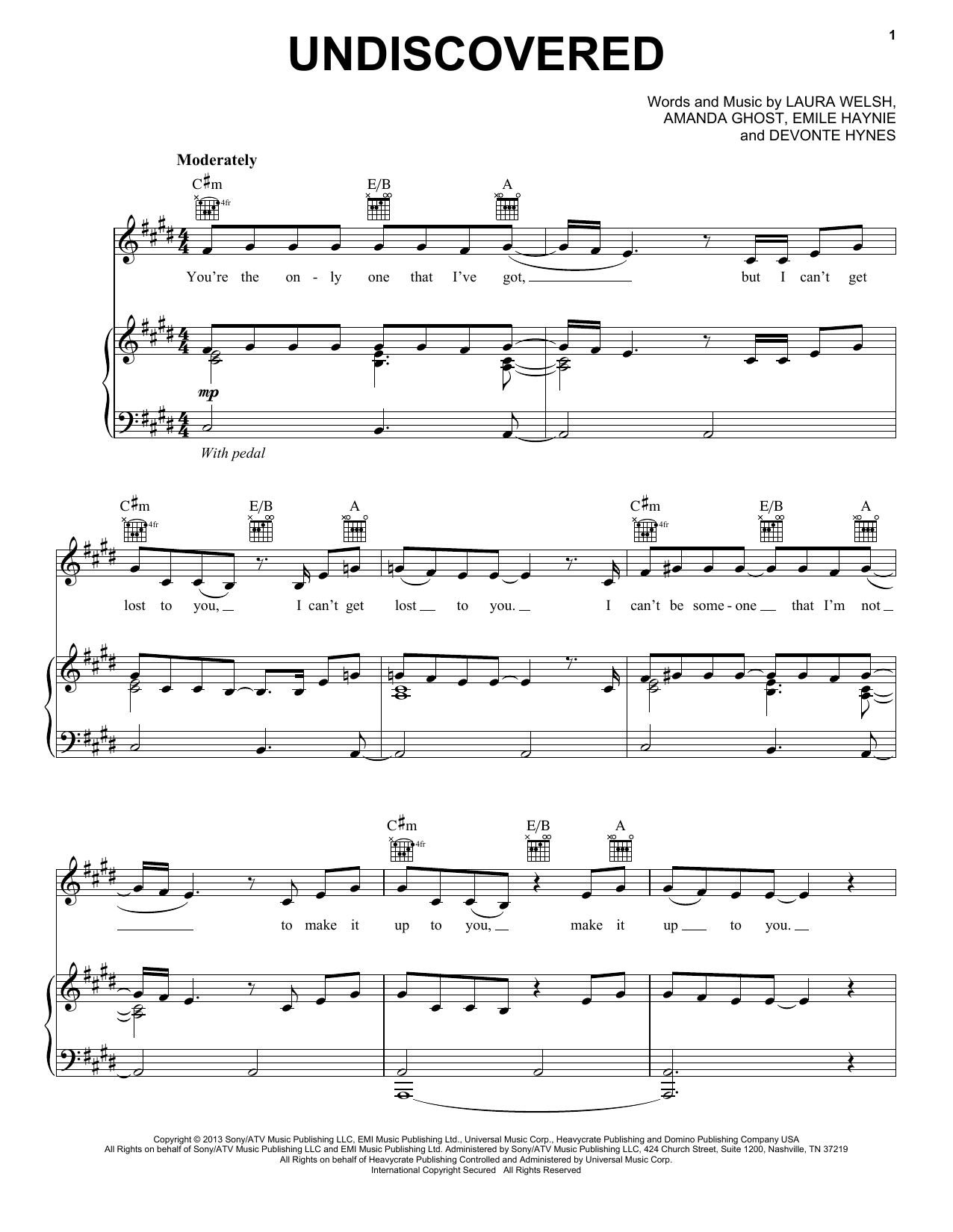 Laura Welsh Undiscovered Sheet Music Notes & Chords for Piano, Vocal & Guitar (Right-Hand Melody) - Download or Print PDF Laura Welsh Undiscovered Sheet Music Notes & Chords for Piano, Vocal & Guitar (Right-Hand Melody) - Download or Print PDF