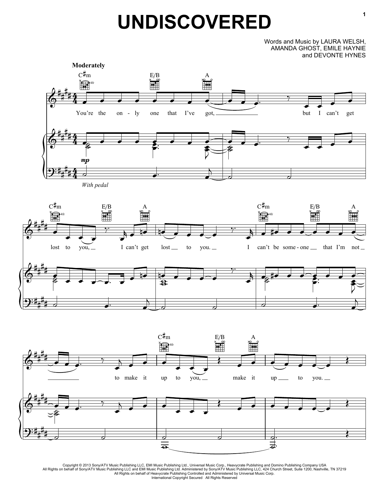 Laura Welsh Undiscovered Sheet Music Notes & Chords for Piano, Vocal & Guitar (Right-Hand Melody) - Download or Print PDF