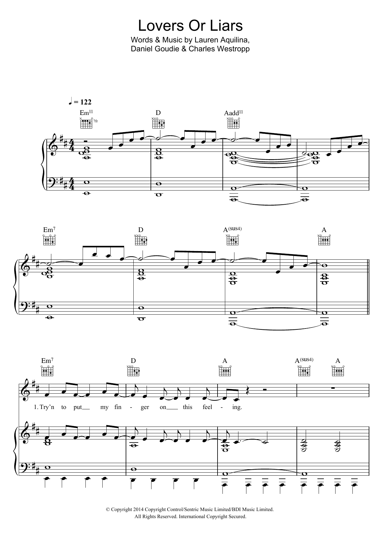 Lauren Aquilina Lovers Or Liars Sheet Music Notes & Chords for Piano, Vocal & Guitar (Right-Hand Melody) - Download or Print PDF