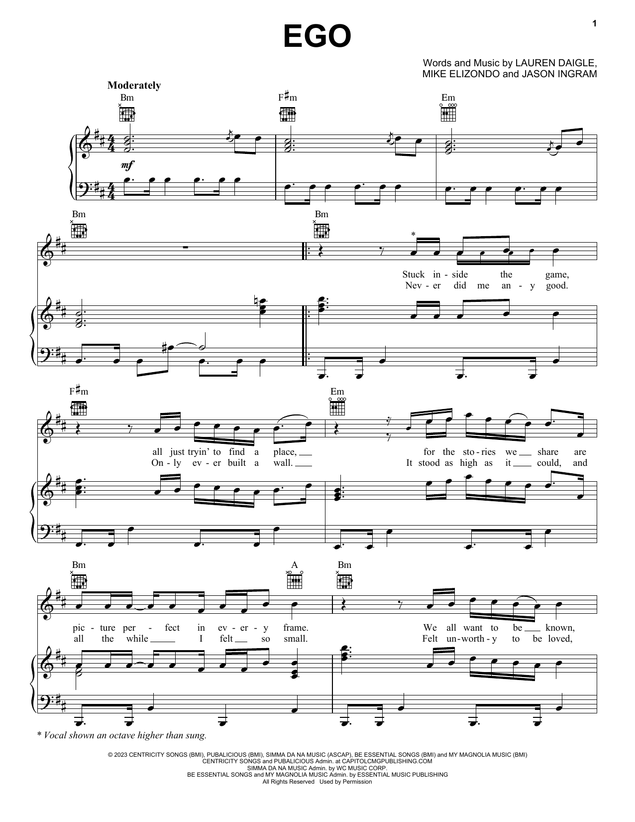 Lauren Daigle Ego Sheet Music Notes & Chords for Piano, Vocal & Guitar Chords (Right-Hand Melody) - Download or Print PDF