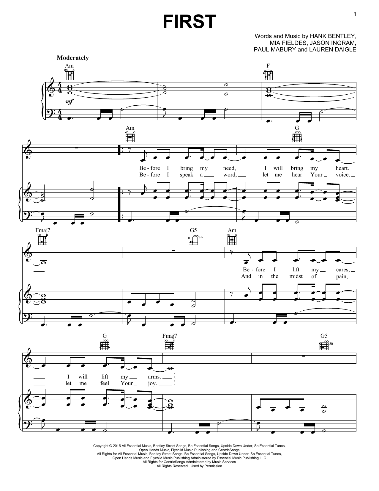 Lauren Daigle First Sheet Music Notes & Chords for Piano, Vocal & Guitar (Right-Hand Melody) - Download or Print PDF