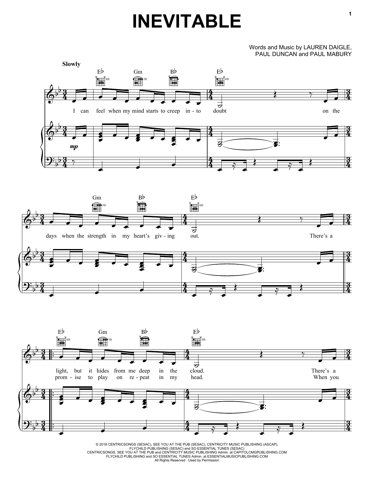 Lauren Daigle Inevitable Sheet Music Notes & Chords for Easy Piano - Download or Print PDF