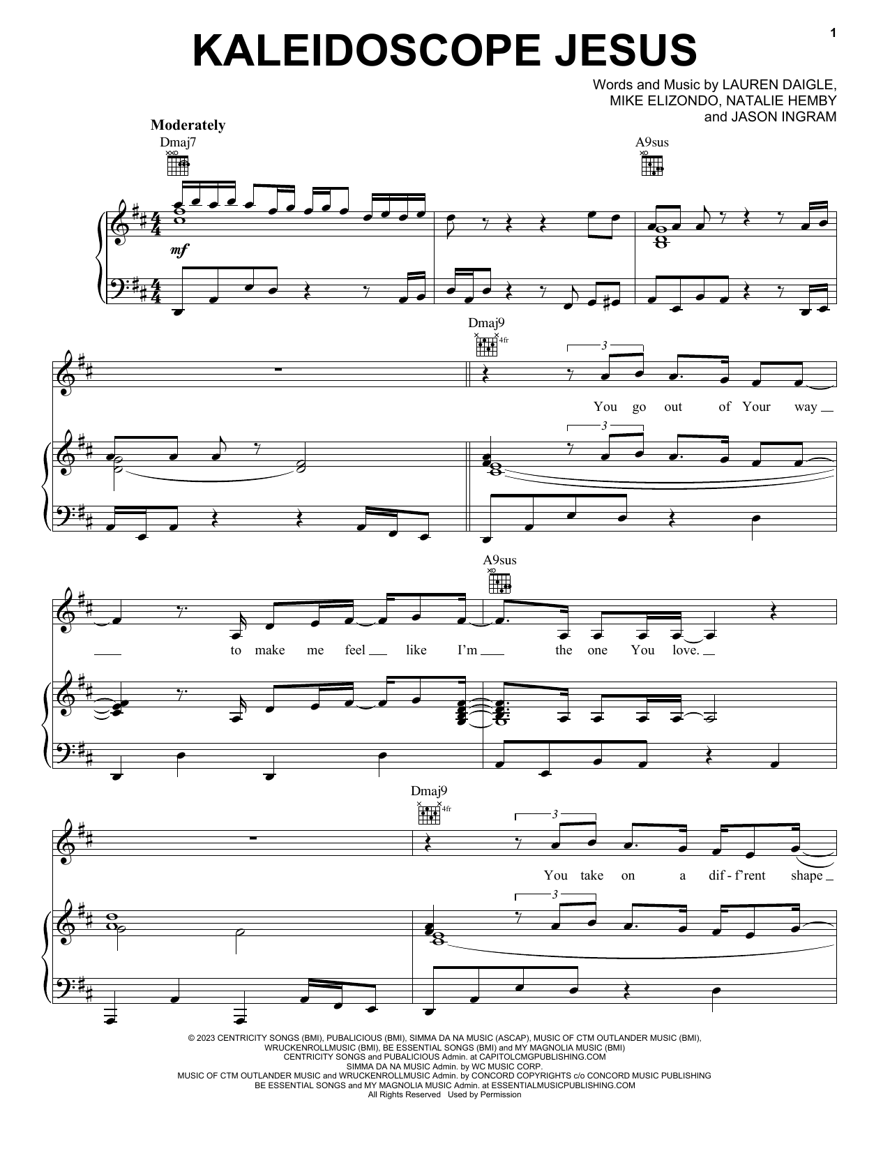 Lauren Daigle Kaleidoscope Jesus Sheet Music Notes & Chords for Piano, Vocal & Guitar Chords (Right-Hand Melody) - Download or Print PDF