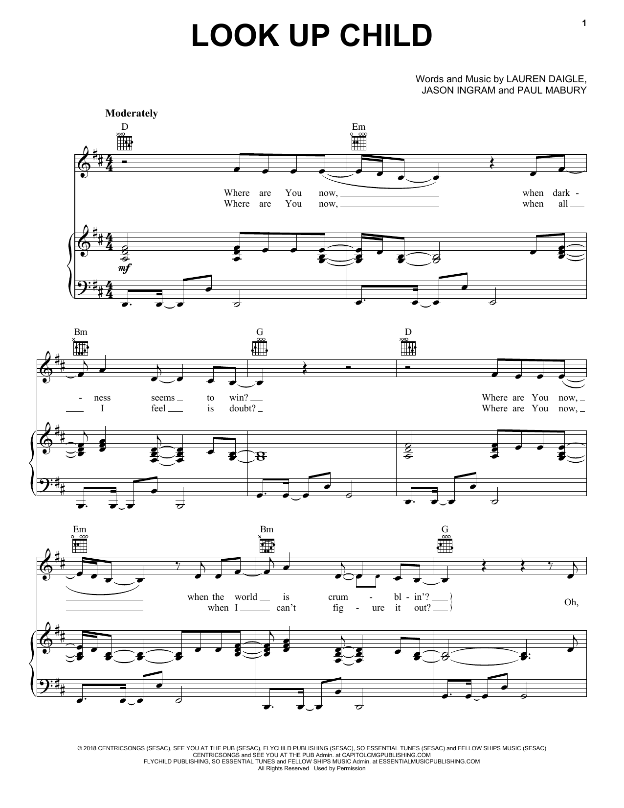 Lauren Daigle Look Up Child Sheet Music Notes & Chords for Easy Piano - Download or Print PDF