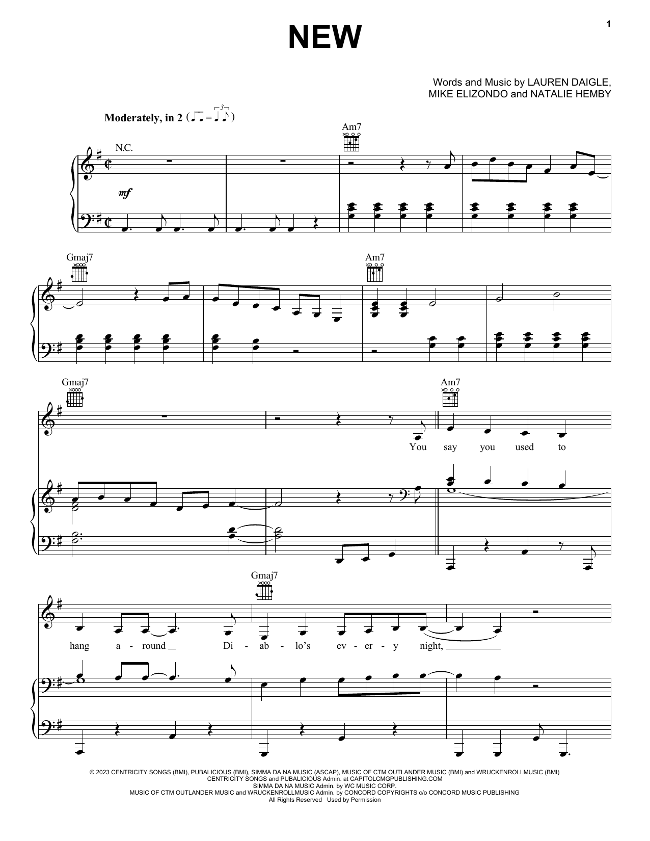 Lauren Daigle New Sheet Music Notes & Chords for Piano, Vocal & Guitar Chords (Right-Hand Melody) - Download or Print PDF