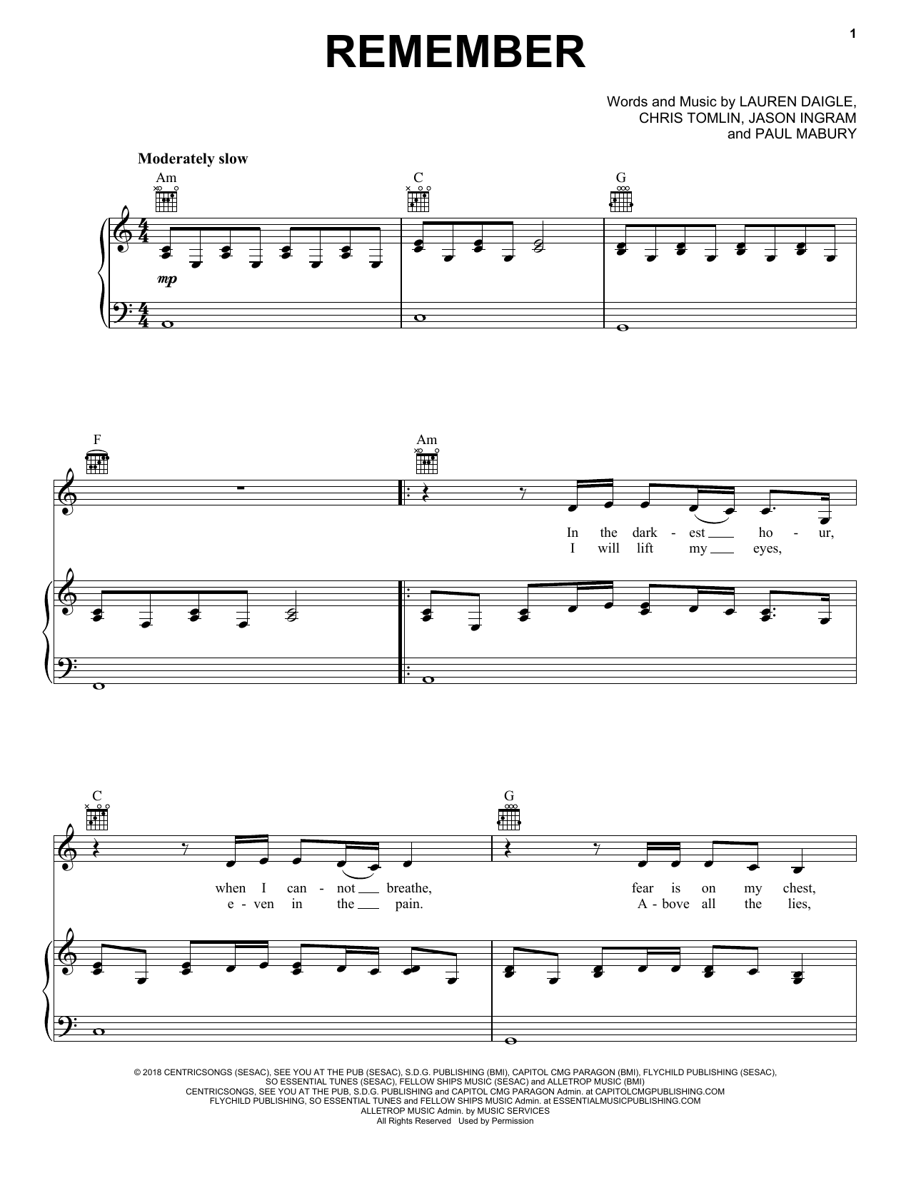 Lauren Daigle Remember Sheet Music Notes & Chords for Easy Piano - Download or Print PDF