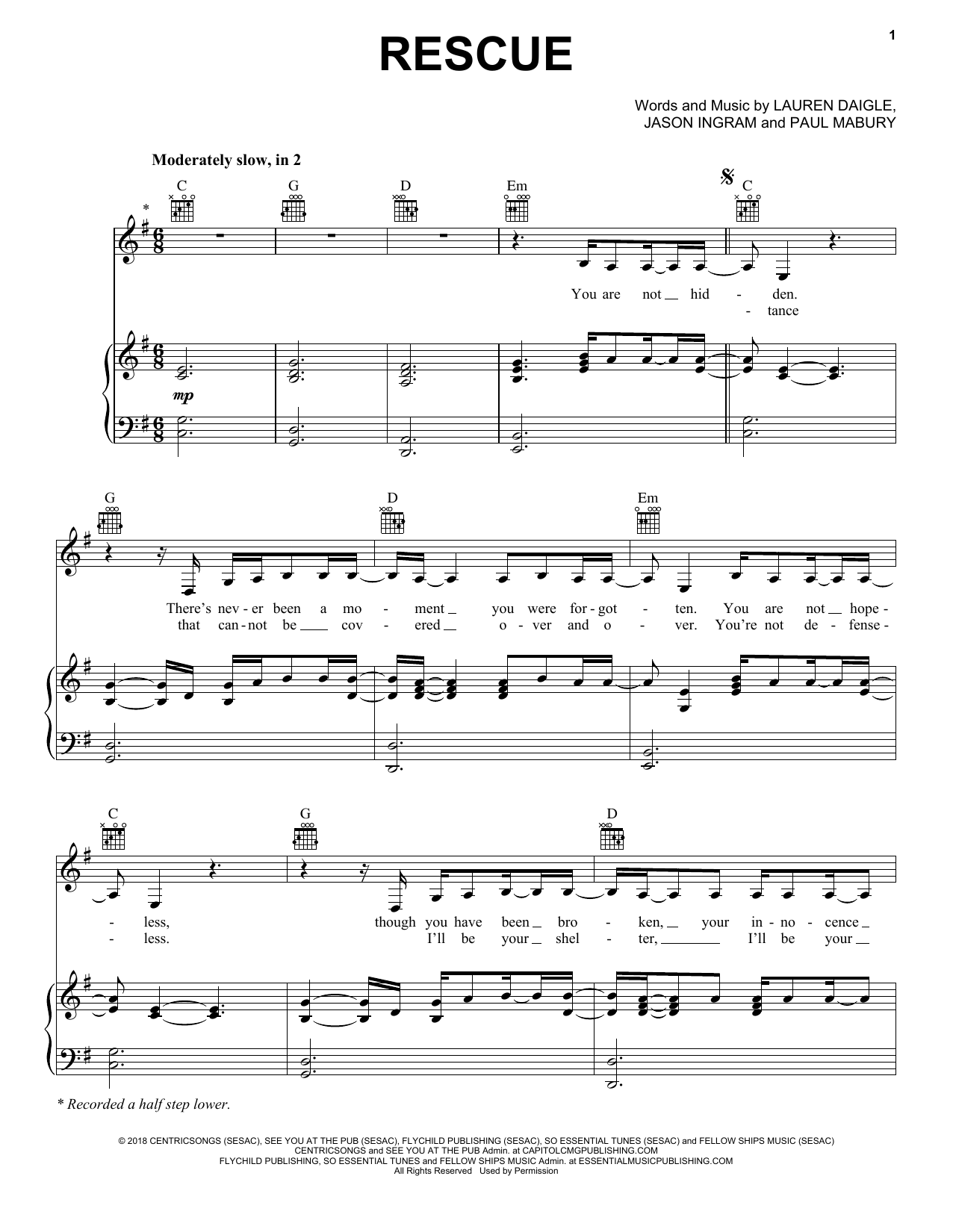 Lauren Daigle Rescue Sheet Music Notes & Chords for Easy Piano - Download or Print PDF