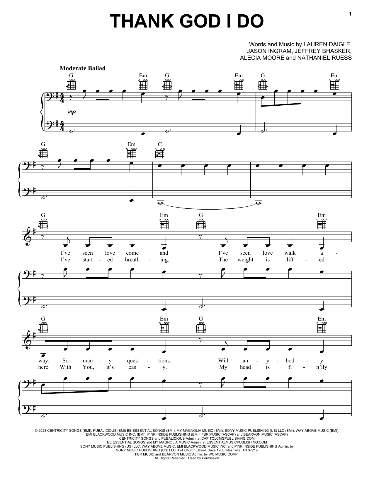 Lauren Daigle Thank God I Do Sheet Music Notes & Chords for Lead Sheet / Fake Book - Download or Print PDF