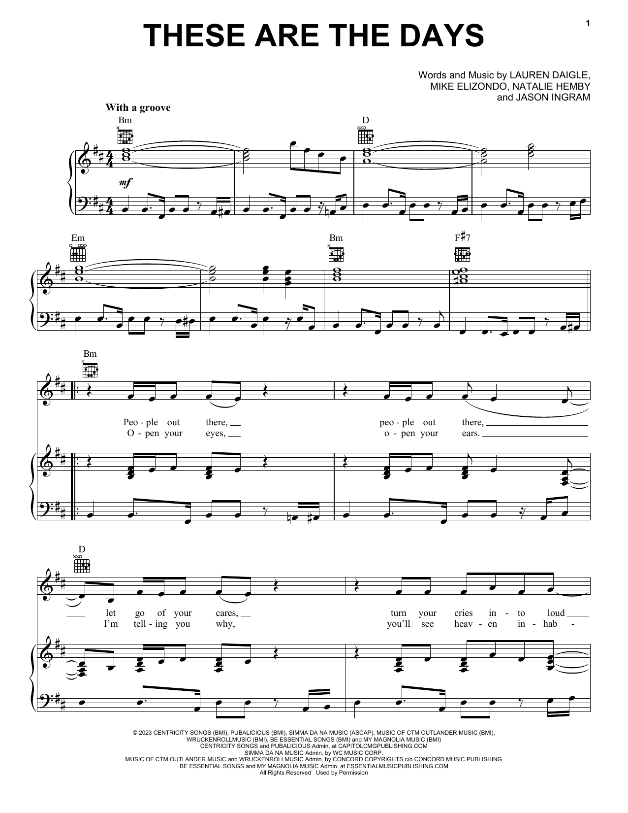 Lauren Daigle These Are The Days Sheet Music Notes & Chords for Piano, Vocal & Guitar Chords (Right-Hand Melody) - Download or Print PDF