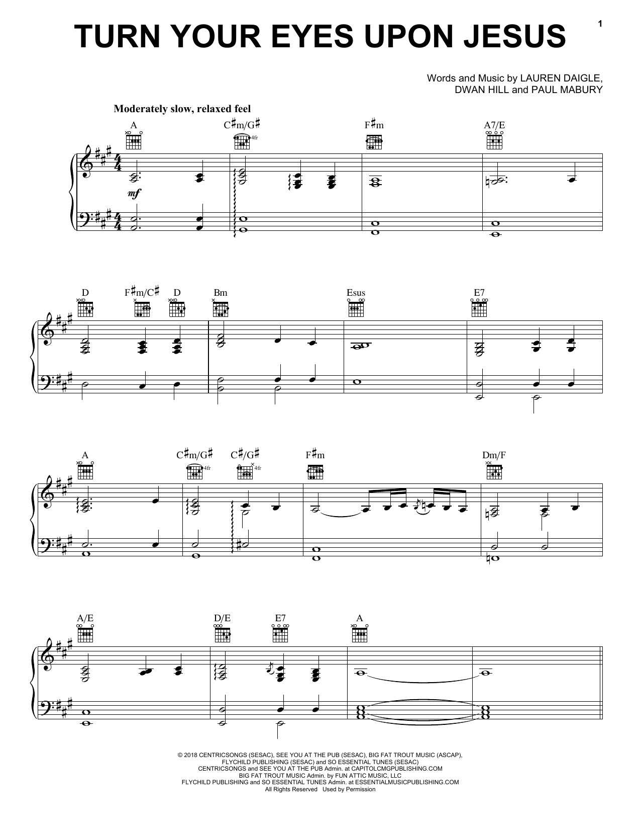 Lauren Daigle Turn Your Eyes Upon Jesus Sheet Music Notes & Chords for Easy Piano - Download or Print PDF